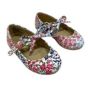 Toddler Girls Floral Print Ballet Flats With Bow Accents Size 4